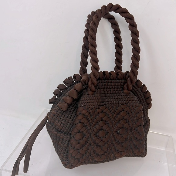 Handbags - Silk Nylon Tight Knit Semi Structured Zip Around Small Handbag
